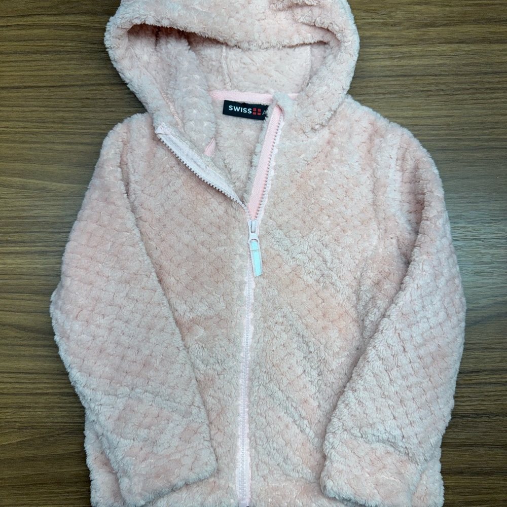 Swiss Red Fleece-Look Pink Hooded Zip Jacket